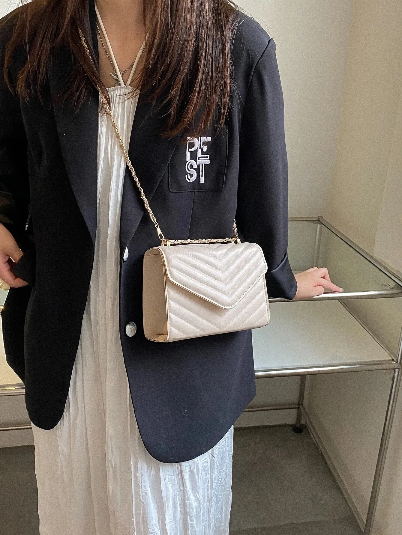 SHEIN Mini Chevron Flap Square Bag