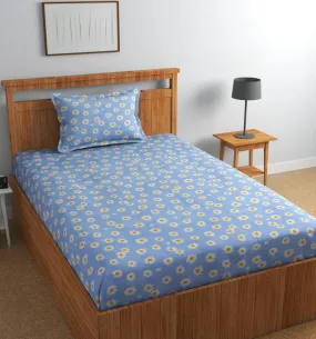 SJH DECOR Pure Cotton 220tc Flat Single Bedsheets for Summer Breathable | Wrinklefree (Size-60 X 90 Inch or 228 x 152 cm) with 1 Pillow Covers (Size-17 X 27 Inches, Light Blue)