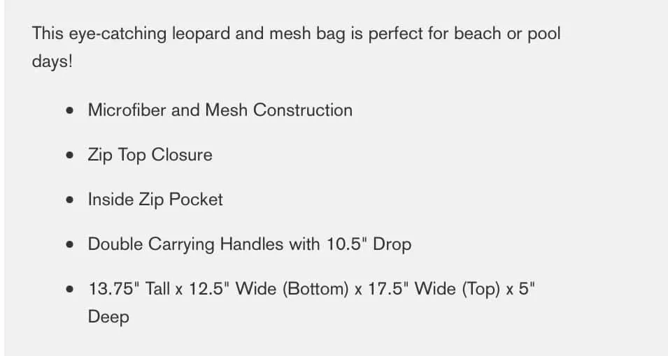 Snow Leopard Beach and Pool Bag