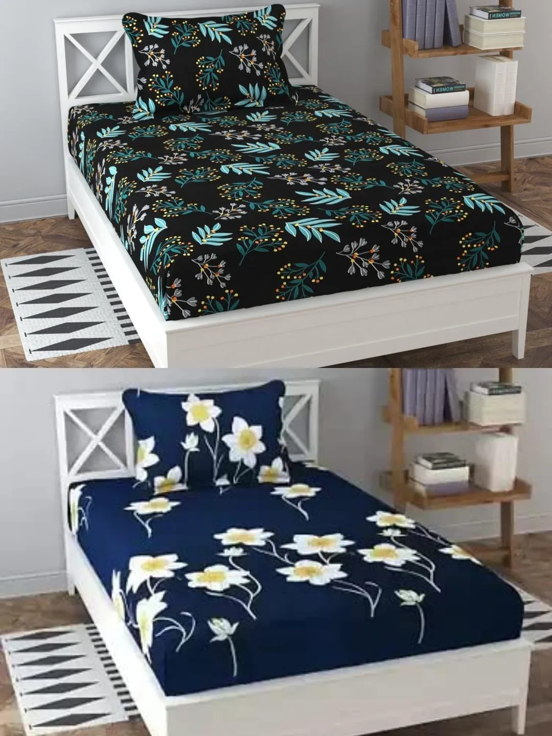 Soniasaa Combo Pack of 2 Single Bedsheet with 2 Pillow Covers 256 TC Soft Brushed Cotton-Blend -Long Lasting & Wrinkle Free Bedsheet for Single Bed Combo Pack Multicolor
