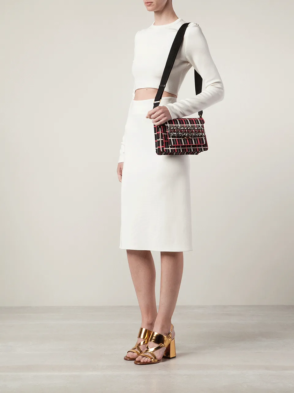 Striped Shoulder Bag With Jeweled Flap