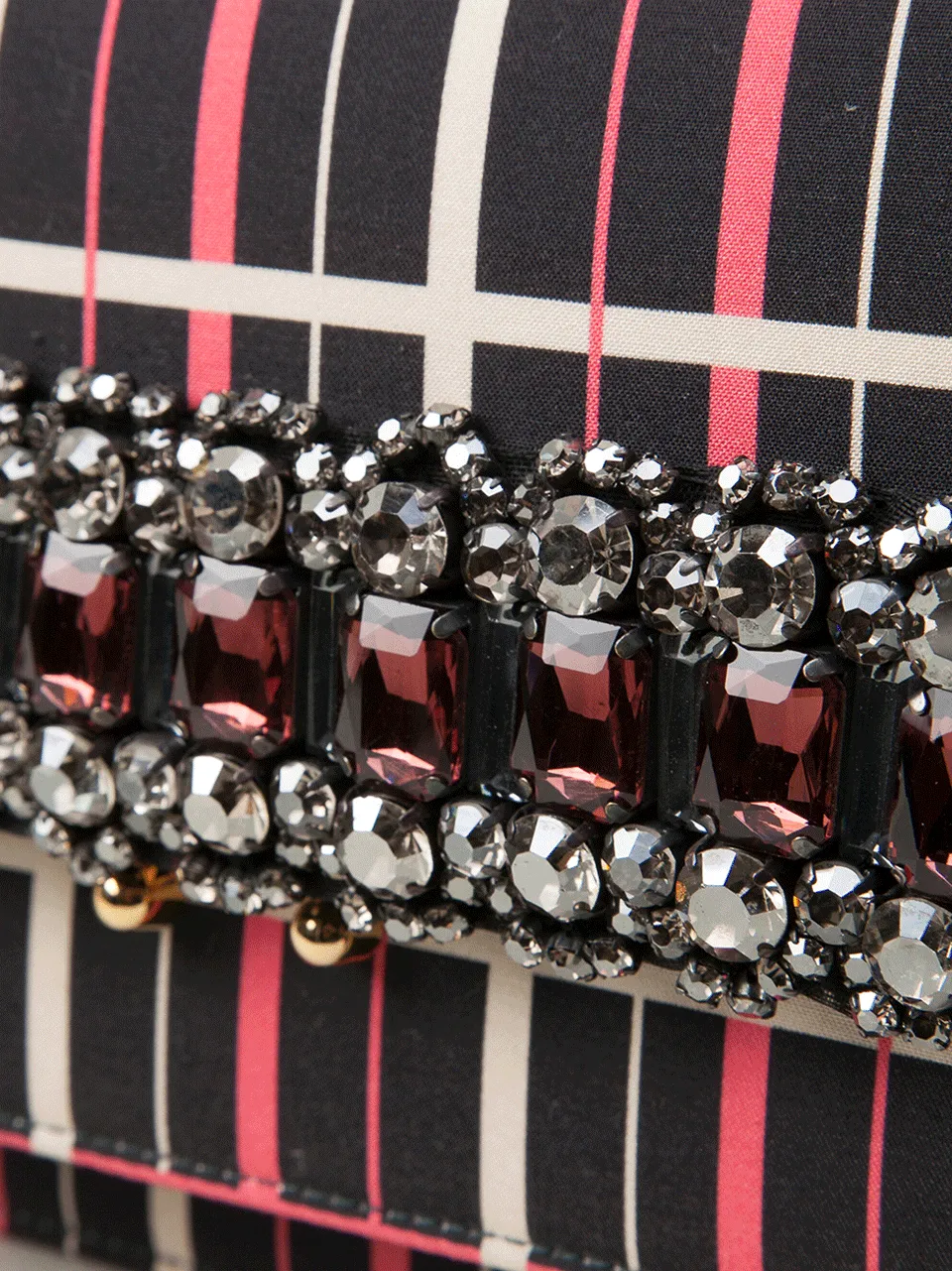 Striped Shoulder Bag With Jeweled Flap