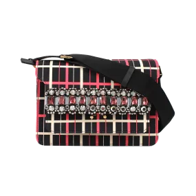 Striped Shoulder Bag With Jeweled Flap