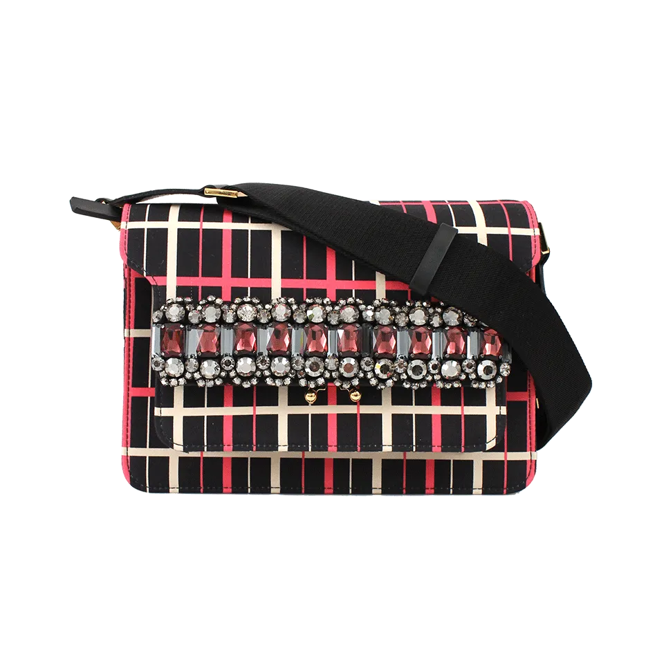Striped Shoulder Bag With Jeweled Flap