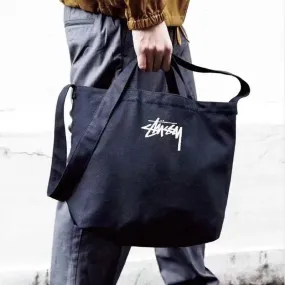 Stussy Handbag Simple Black Cotton Portable Tote Bag