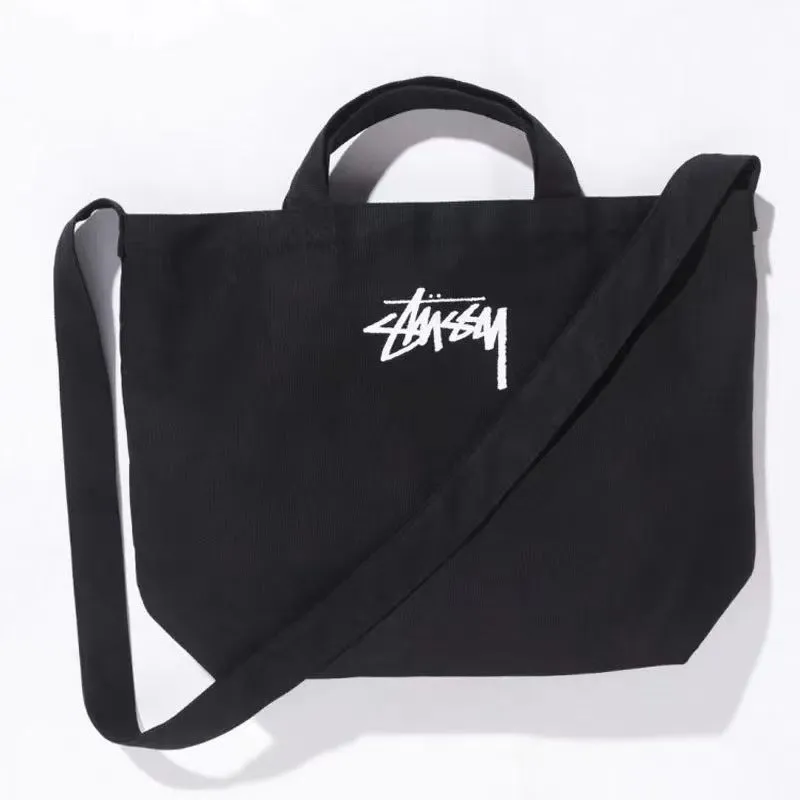 Stussy Handbag Simple Black Cotton Portable Tote Bag