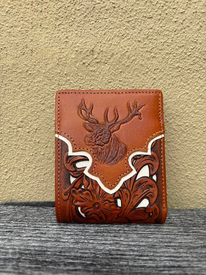 Top Notch Accessories 70104-2L.BR Brown Buck w/Beige Inlay Bi-Fold Wallet