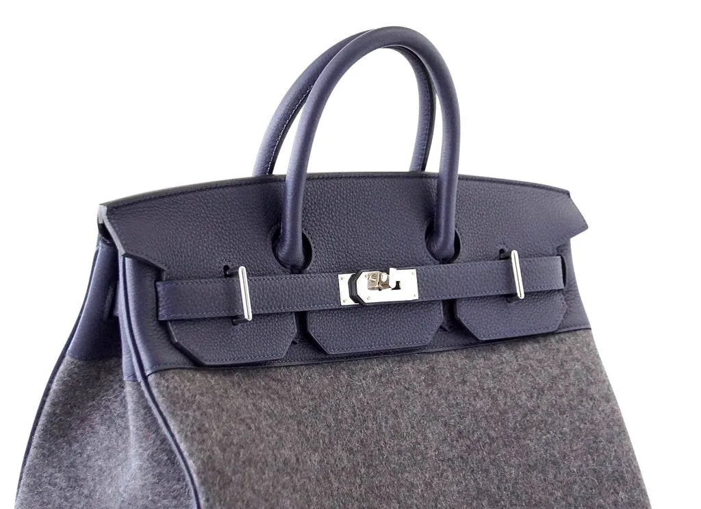 Trendy Inspired Hermès Birkin 40 Hac Gris Wool Blue Togo Phw Bag