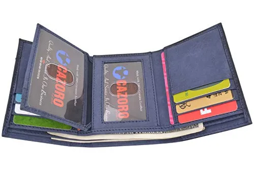 Trifold Wallet with RFID For Men Genuine Leather Men's Casual & Professional Navy Blue Wallets