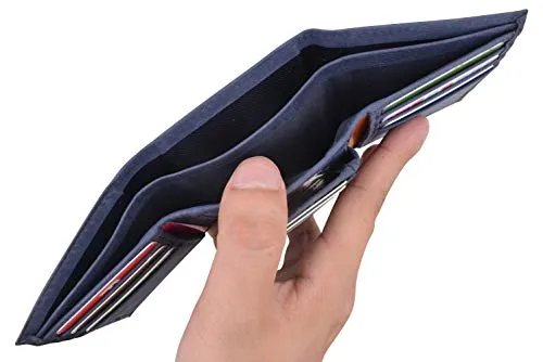 Trifold Wallet with RFID For Men Genuine Leather Men's Casual & Professional Navy Blue Wallets