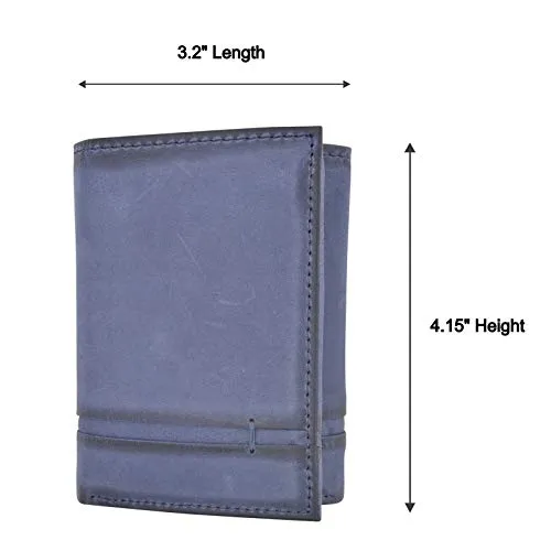 Trifold Wallet with RFID For Men Genuine Leather Men's Casual & Professional Navy Blue Wallets