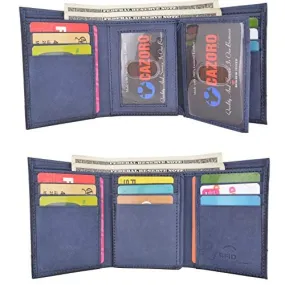 Trifold Wallet with RFID For Men Genuine Leather Men's Casual & Professional Navy Blue Wallets
