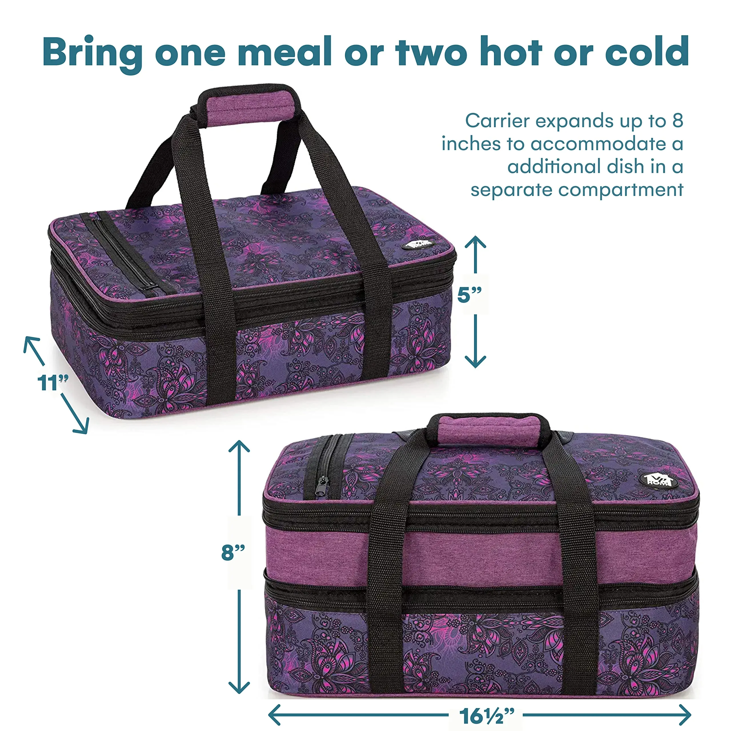 Vp Home Double Casserole Insulated Travel Carry Bag (Black And White Flower)