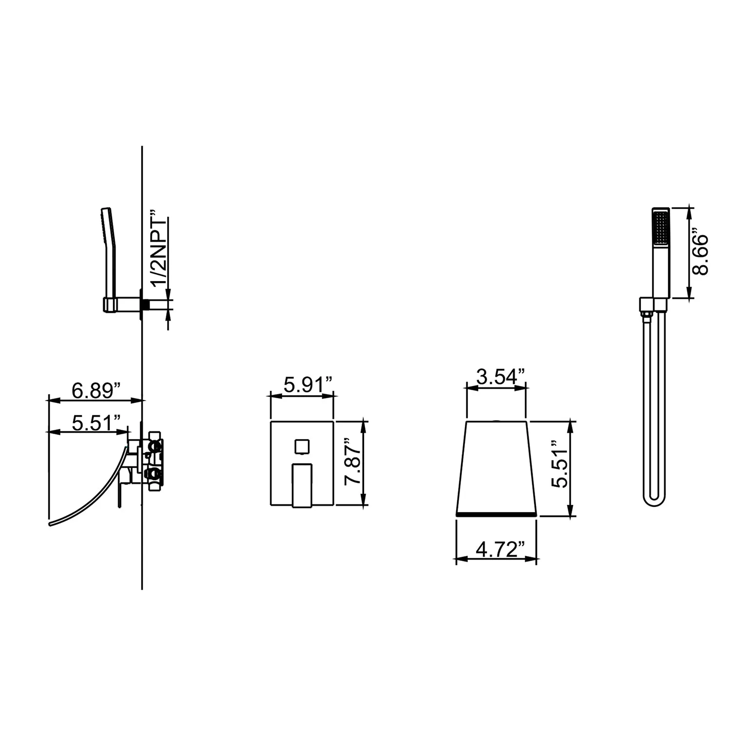 Wall Mounted Waterfall Bathtub Faucet with Hand Shower RB1088