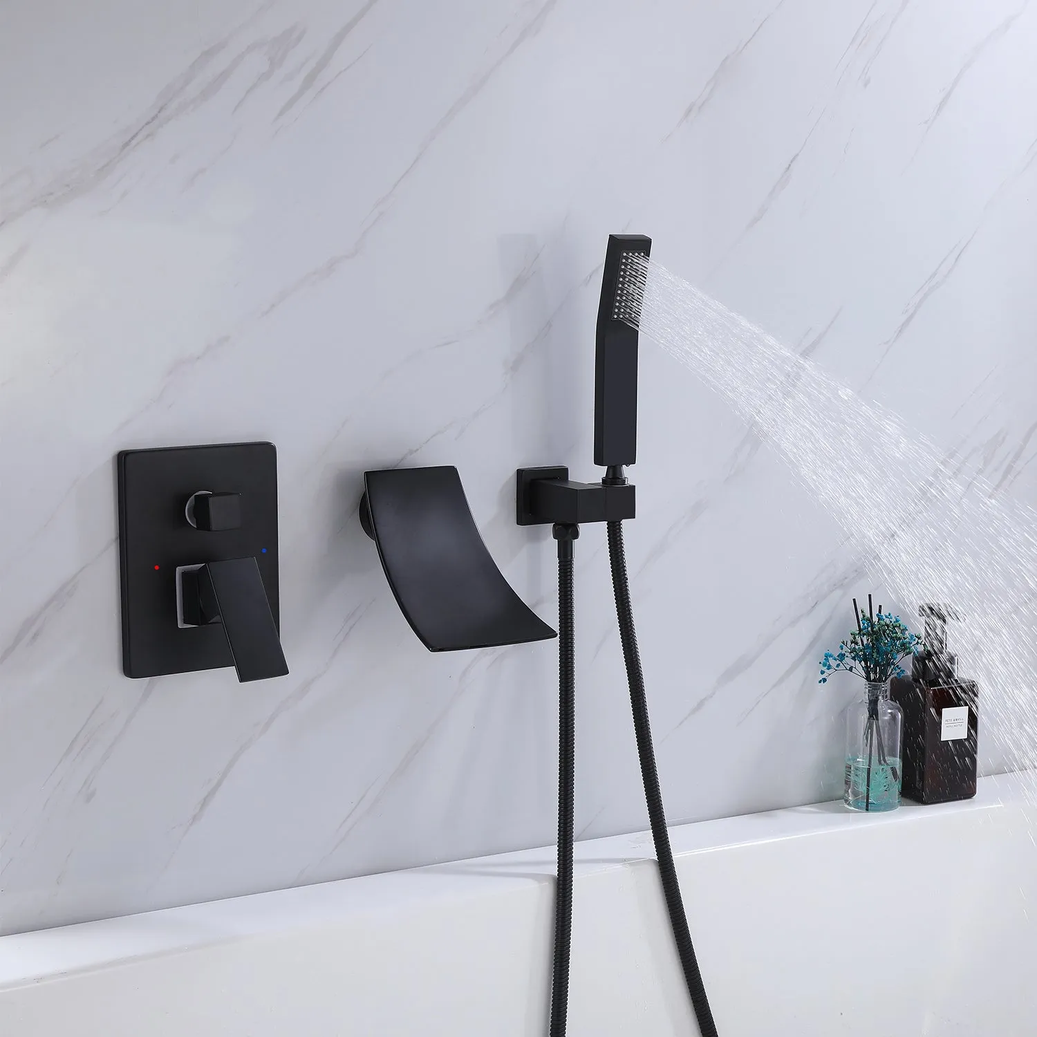 Wall Mounted Waterfall Bathtub Faucet with Hand Shower RB1088