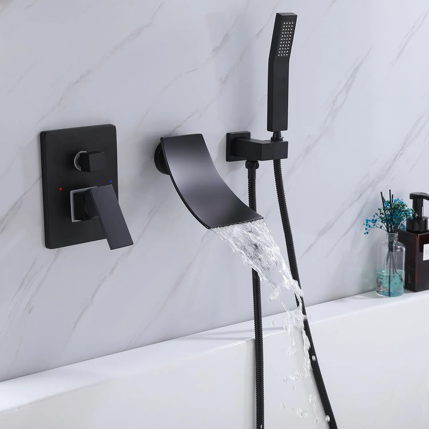 Wall Mounted Waterfall Bathtub Faucet with Hand Shower RB1088
