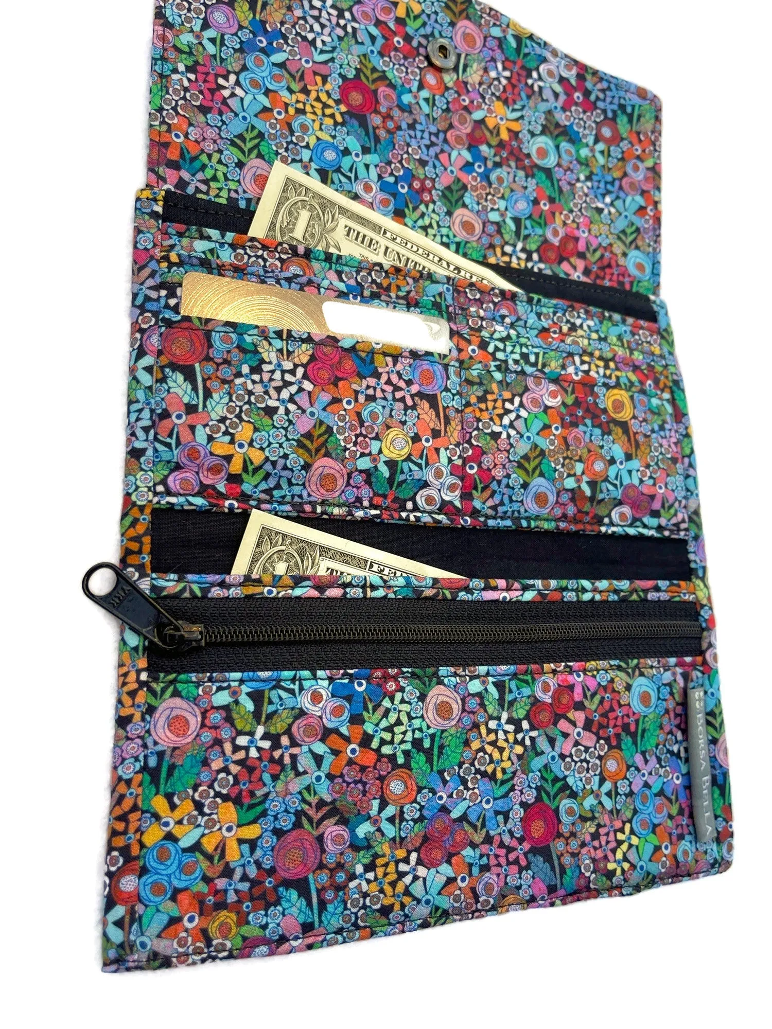 Wallet - Slim Large Wallet - Light Weight - Mini Wild Flowers Fabric