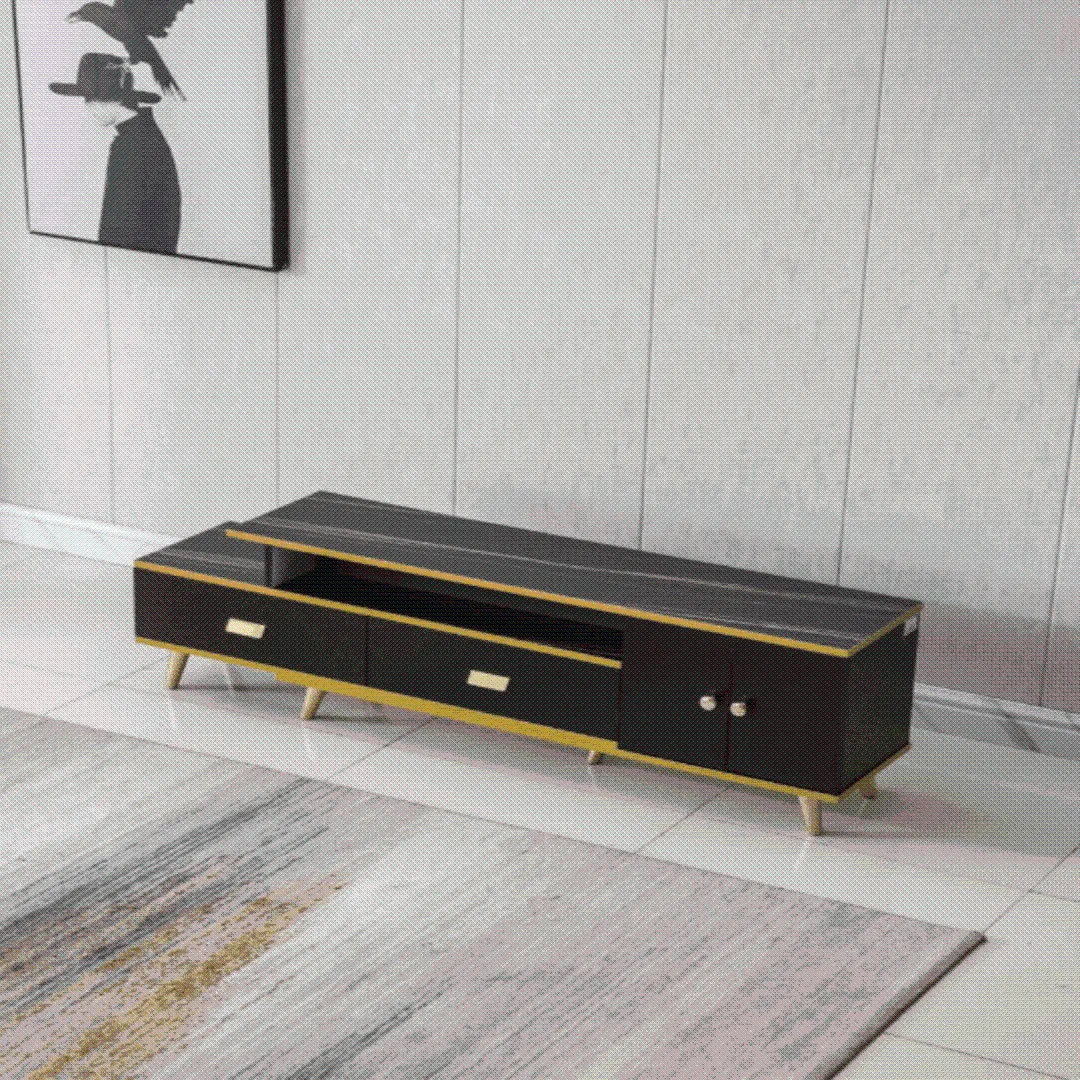 White/Black Bone Gold Adjustable Plasma TV Stand -TV-302