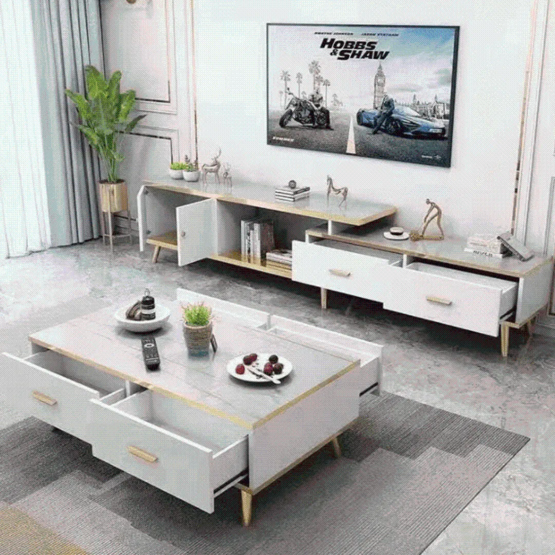 White/Black Bone Gold Adjustable Plasma TV Stand -TV-302