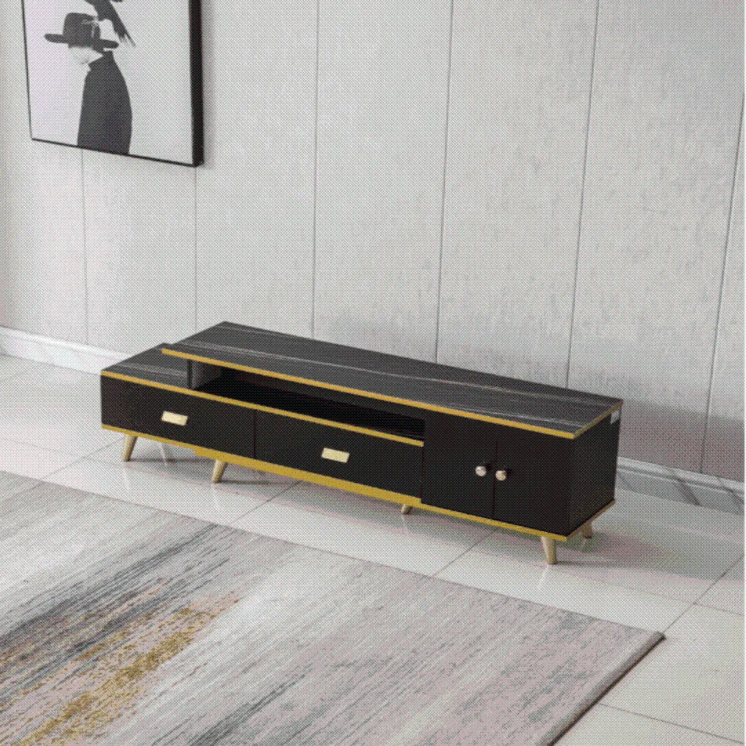 White/Black Bone Gold Adjustable Plasma TV Stand -TV-302