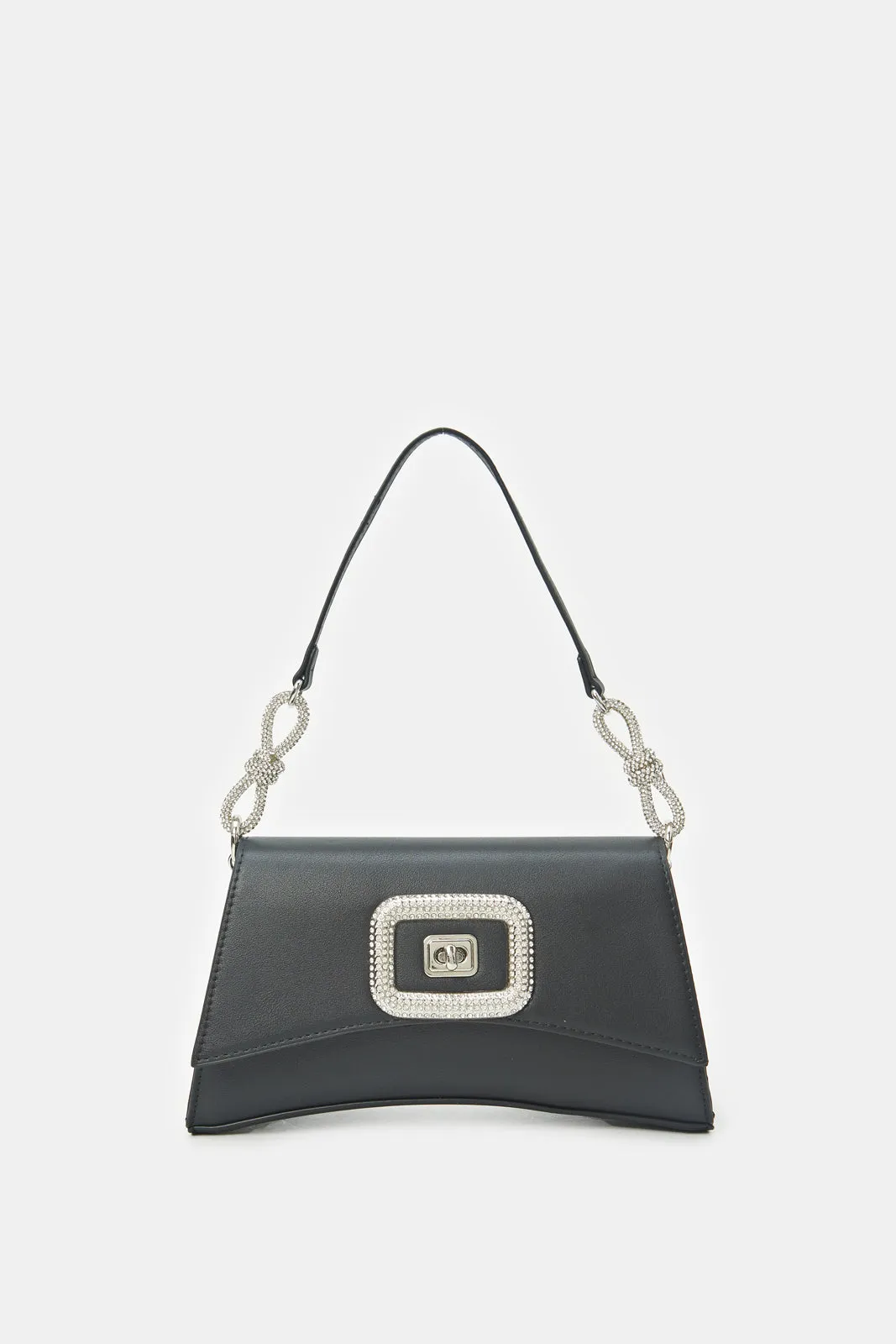 Women Black Embellished Evening Bag