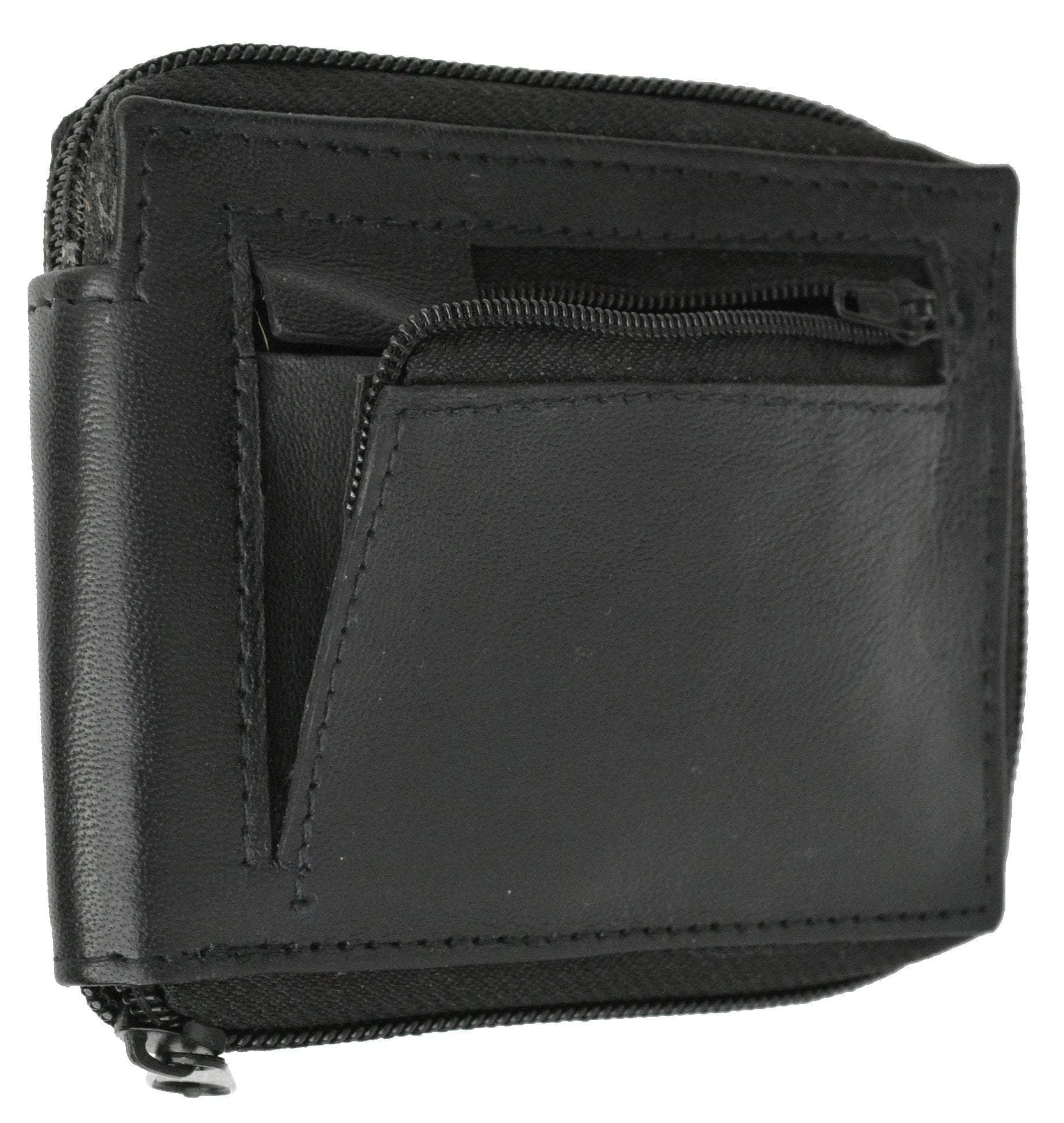 Zip-Around Bifold Premium Leather Wallet with Outside Pocket P 1674 (C)